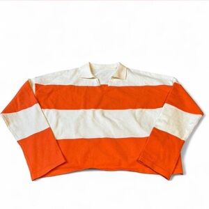 Orange and White Striped Rugby Relaxed Fit Sweater
